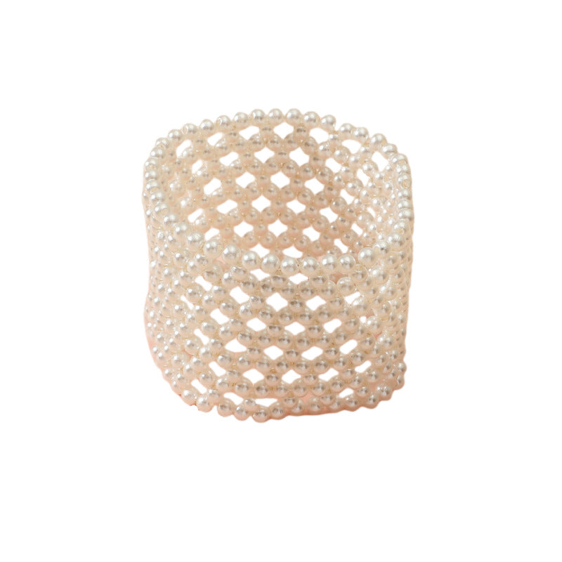 Wholesale Personalized Hollow Out Elastic Pearl Imitation Hand Woven Bracelets